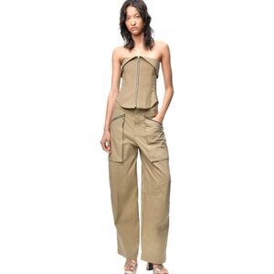 ZARA NWT Topstitched zippered pants in Taupe Size L